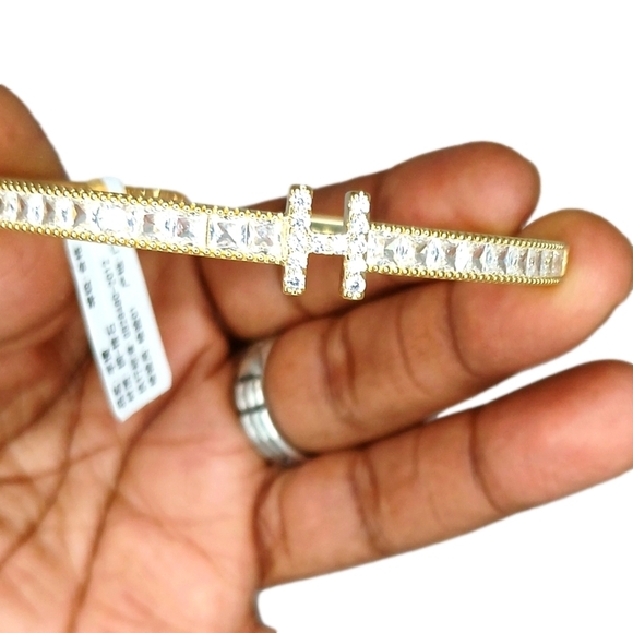 Gold Tone Rhinestones Braclet Stainless Steel - Picture 3 of 4